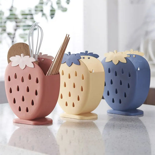 Creative Household Strawberry Chopsticks Cage Kitchen Standing Multi-Functional Chopsticks Cage Double-Grid Drain Chopsticks Box