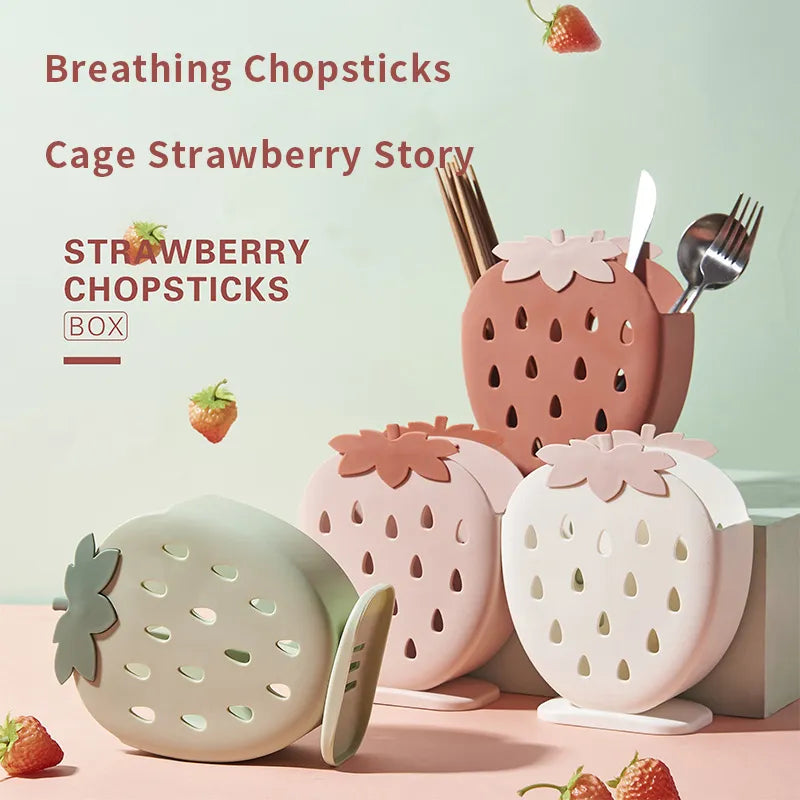 Creative Household Strawberry Chopsticks Cage Kitchen Standing Multi-Functional Chopsticks Cage Double-Grid Drain Chopsticks Box